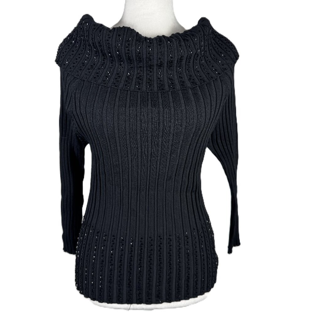 Vintage women’s long sleeve v neck top. Semi sheer rayon with beads and sequins